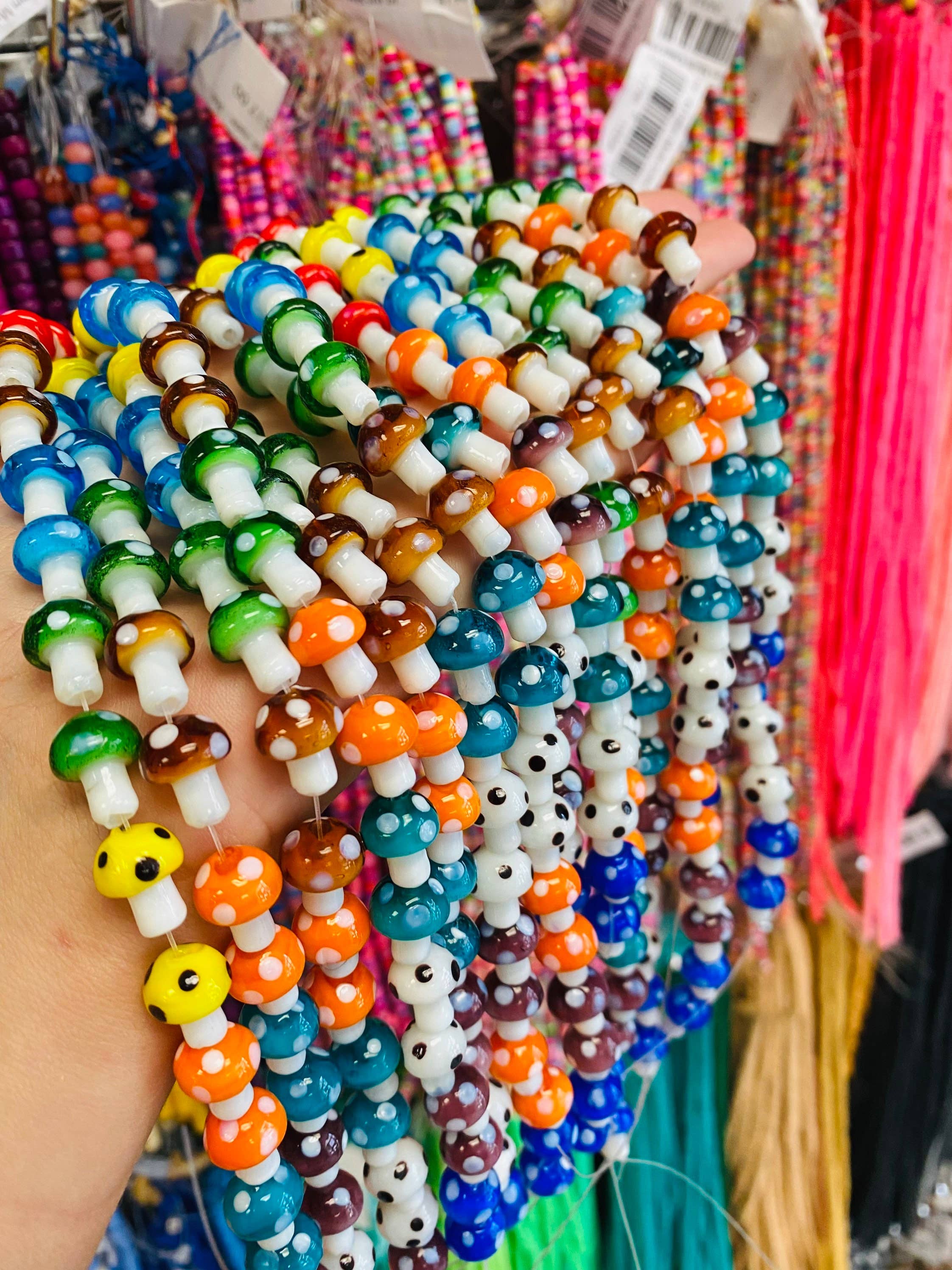 The Bead Bazaar - Wholesale Beads - Strand of Colorful Mushroom Beads, Shroom Pendant Beads, Keychain Bright Clear Mushroom Beads, Mushroom Charms, Boho Bead DIY Jewelry Making9