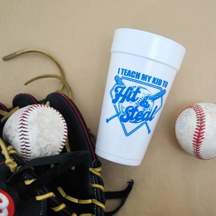 I Teach My Kids to Hit & Steal Baseball 20oz. Foam Cups | 10 pack for wholesale by Gatherings by Curated Paperie