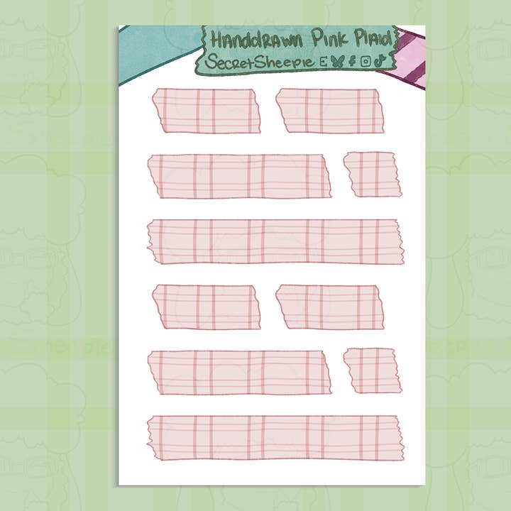 Cozy Pink Plaid Washi Tape Sticker Sheet for wholesale by Secret Sheepie