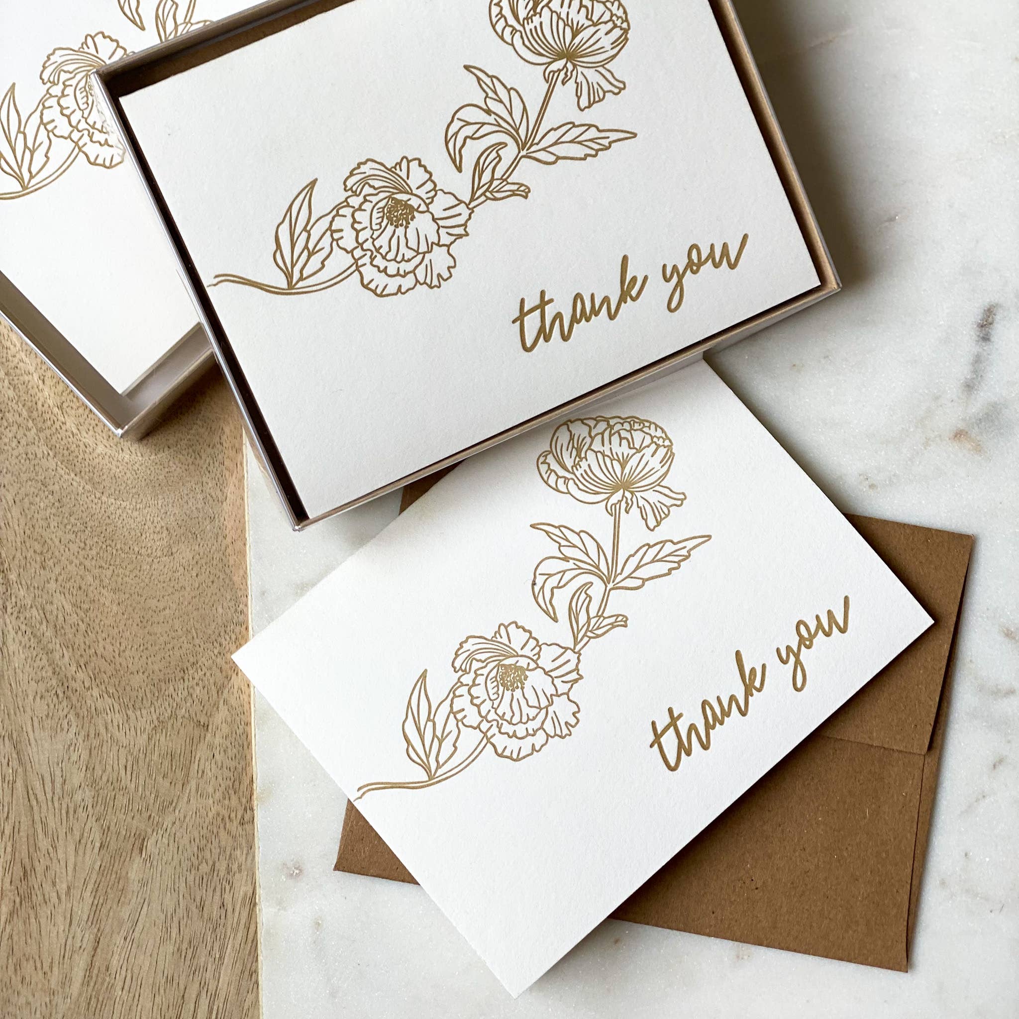 Stack Paper Press - Wholesale Thank You Card - Thank You Card Set - Gold Peony2