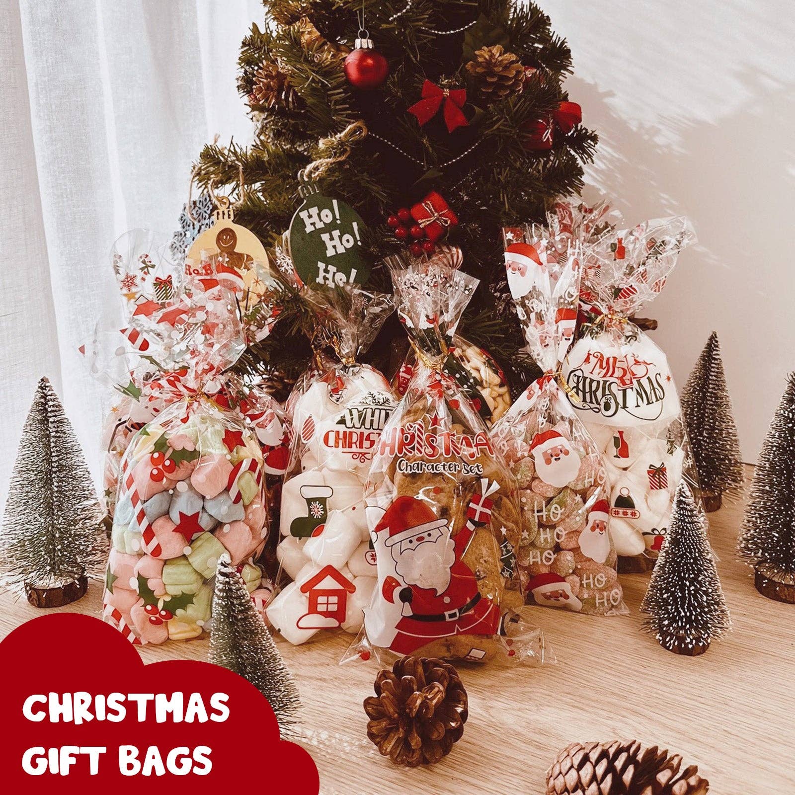 Wrapables.com - Wholesale Gift Bag - Wrapables 100pcs Christmas Cellophane Treat Bags and Ties8