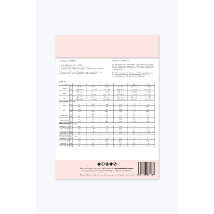 Named Clothing Finland Oy - Wholesale Craft sewing kit - Aulio elastic waist shorts & trousers10