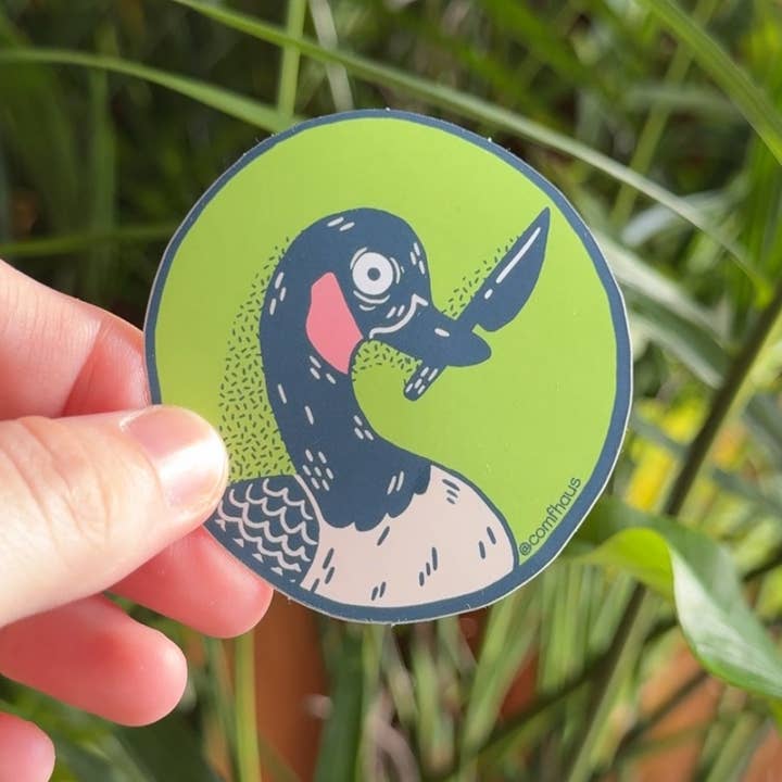 Goose with Knife Vinyl Sticker | Cozy Critters for wholesale by Comfhaus