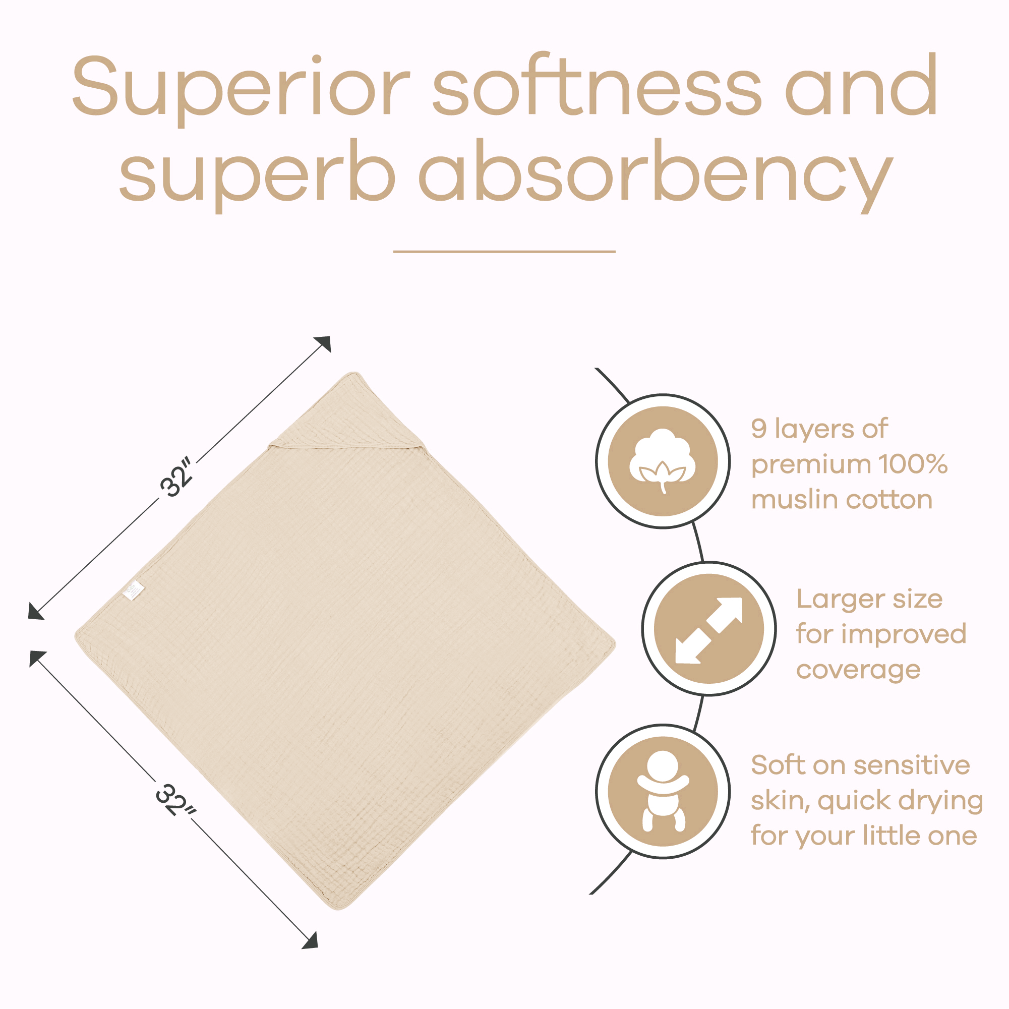 Comfy Cubs - Wholesale Hooded Towel - Kids & Baby - Baby Hooded 9 Layer Muslin Cotton Towel for Kids50