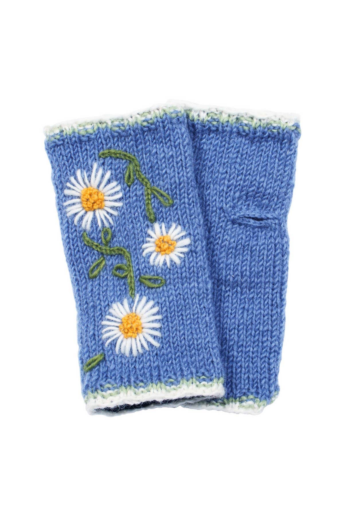 Jacaranda Daisy Chain - Guantes de Punto de Lana Azul con Forro de Felpa sin Dedos de venta al por mayor en Faire2
