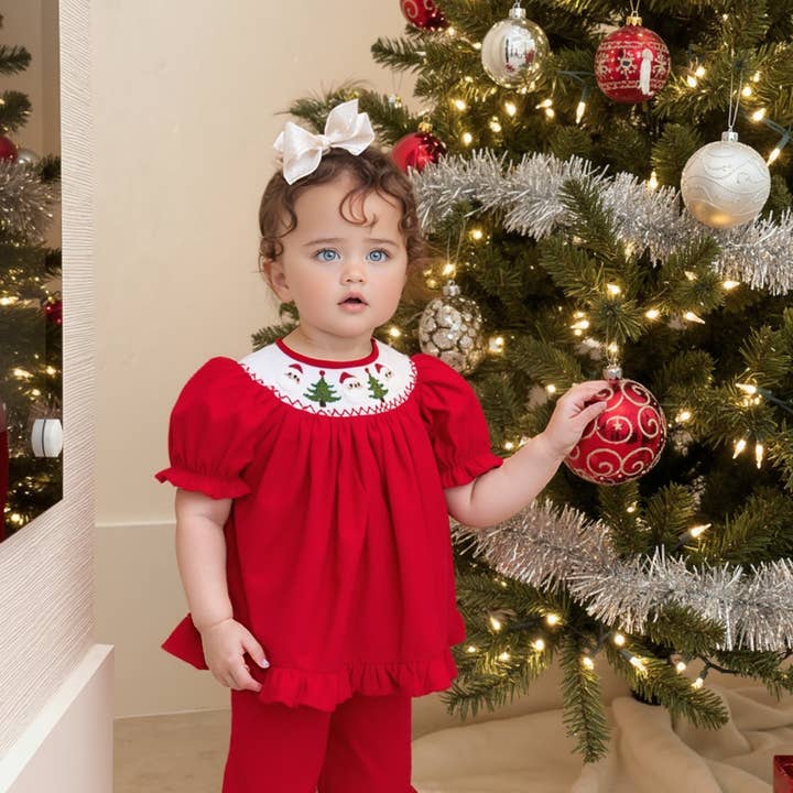 Red Corduroy Santa & Christmas Tree Smocked Pant Set and other Purchase wholesale santa outfit. Free returns & net 60 terms on Faire trending on Faire.