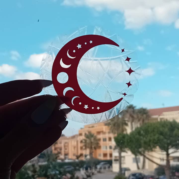 Static Sun Catcher Crescent Moon & Stars for wholesale by La baleine qui embosse