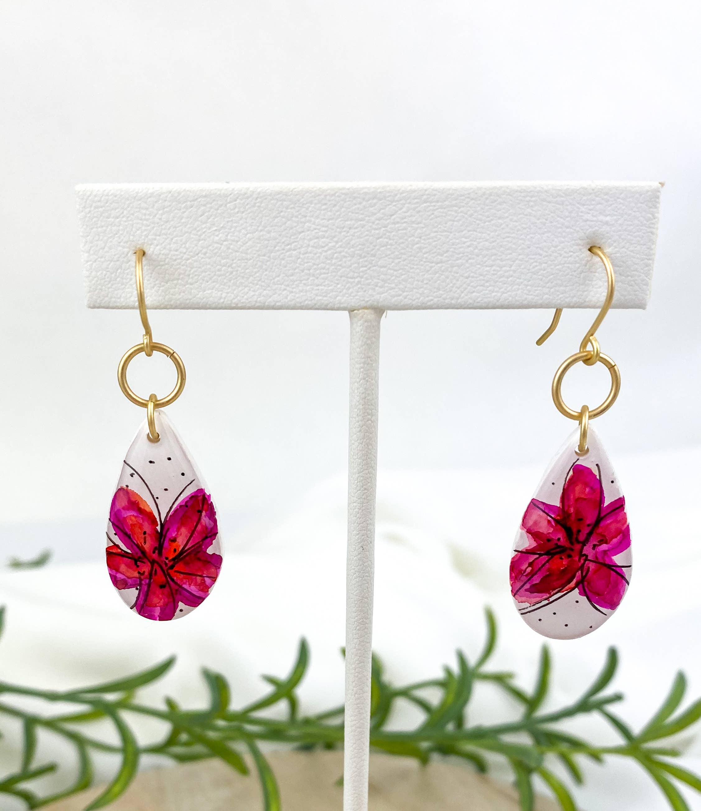Light Shine - Wholesale Dangle Earrings - Hand Painted Sketchy Flower Clay Earring | Statement Drop13