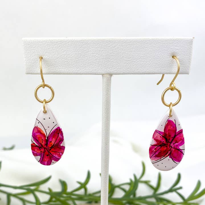 Light Shine - Wholesale Dangle Earrings - Hand Painted Sketchy Flower Clay Earring | Statement Drop13