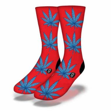 RED BLUE POT LEAF Fun Weed Socks for wholesale by Savvy Sox