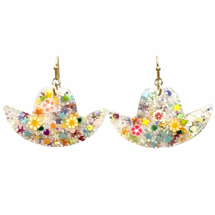 Colorful Flower Resin Cowboy Hat Earrings for wholesale by Lunar Deer