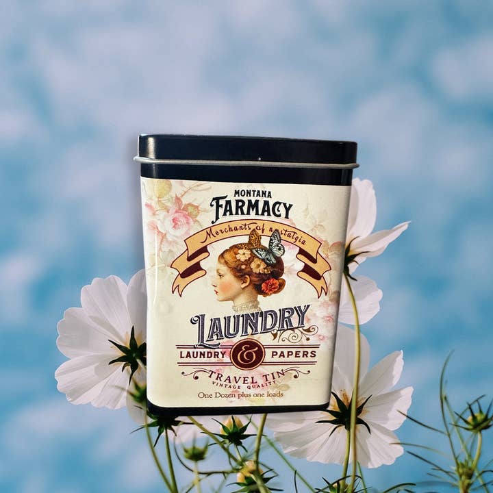 Montana Farmacy - Wholesale Laundry detergent powder/pods - Vintage Mercantile Travel Tin of Laundry Soap Papers Antique2
