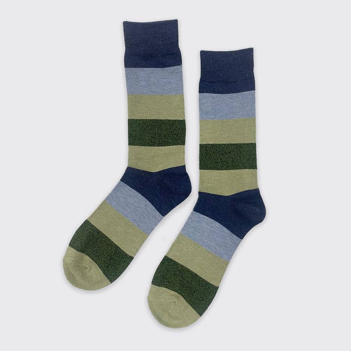 Men's Striped Socks - Navy/Olive for wholesale by Forever England / Millie Mae