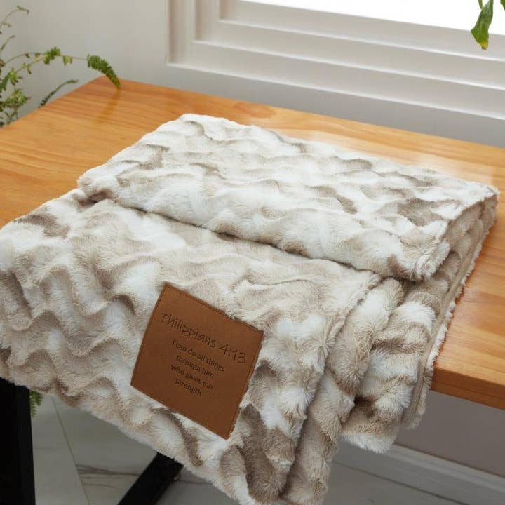Duke Imports - Wholesale Throw Blanket - "I Can Do All Things" 1-Ply Faux Fur Patch Throw 50"x60"4