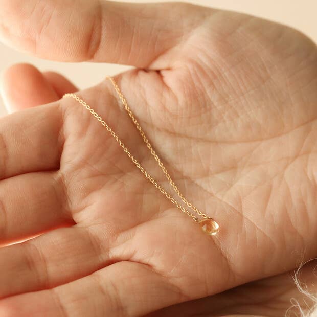 Lisa Angel – wholesale Pendant/charm necklace – Semi-Precious Citrine Stone Teardrop Pendant Necklace2