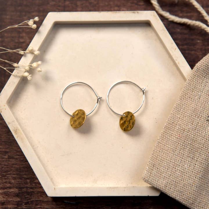The Old Farmhouse Jewellery – wholesale Dangle earrings – Small Brass Earrings, sterling silver, brass charm, dainty