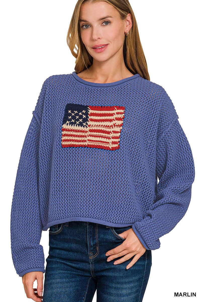 42POPS - Wholesale Knit Sweater - Women's - 1029 4th of July American Flag Crew Neck Sweater SI-280454