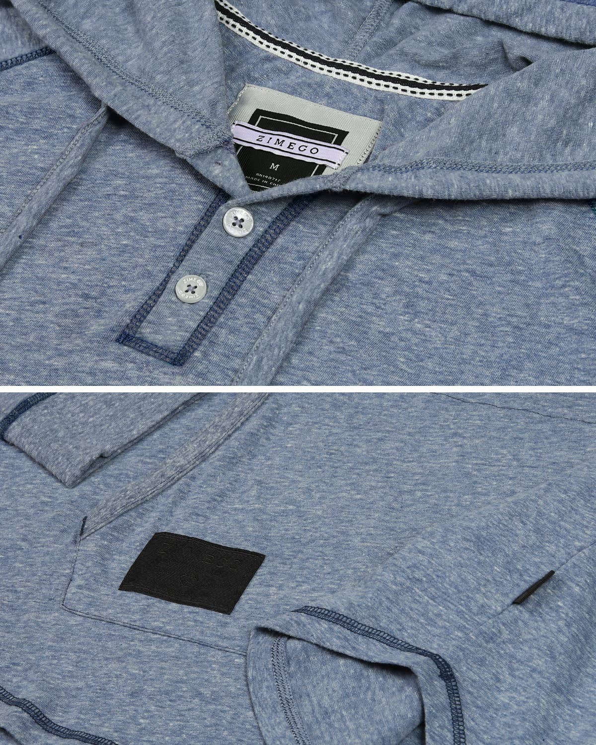 ZIMEGO – wholesale Hoodie - Herr – ZIMEGO herrhoddie med lång ärm, färgblock och henley-krage6