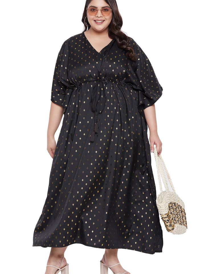 Solid Black Rayon With Lurex Polka Dot Women's Kaftan Dress for wholesale by GYPSIE BLU
