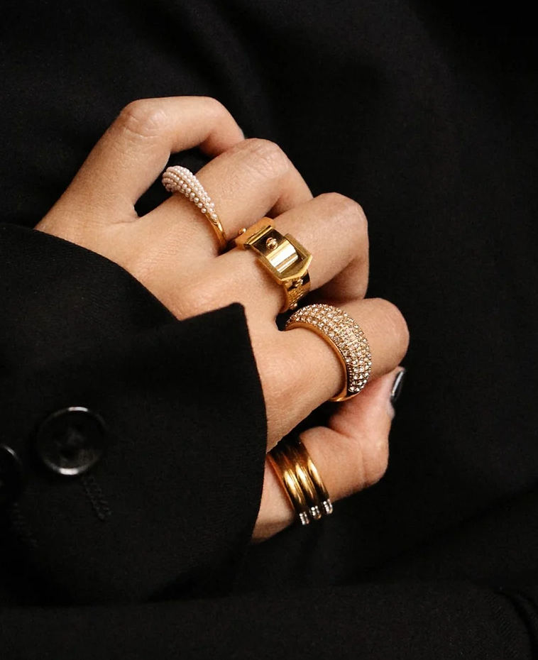 HoopLa – wholesale Band/stacked ring – Buckle UP- Stainless Steel Saddle Up Belt Ring- 14K Gold5