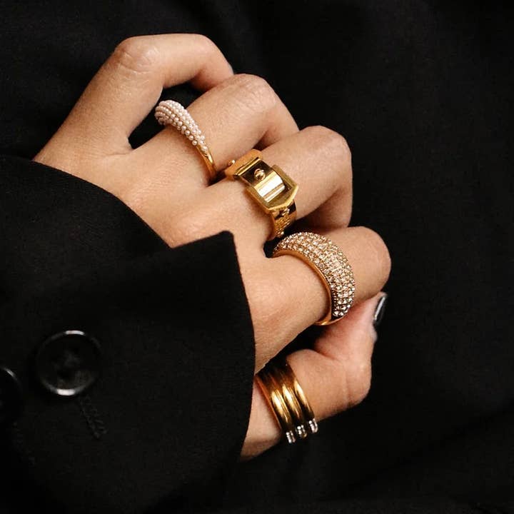 HoopLa - Wholesale Band/stacked ring - Buckle UP- Stainless Steel Saddle Up Belt Ring- 14K Gold5