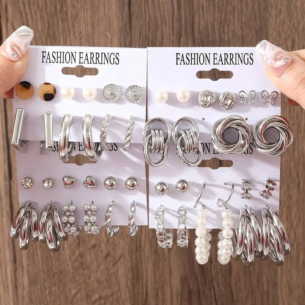 Huis Van Merken - Wholesale Jewelry Set - Women's Fashion Jewelry Set, Geometric C-shaped Earrings And Round Stud Earrings1