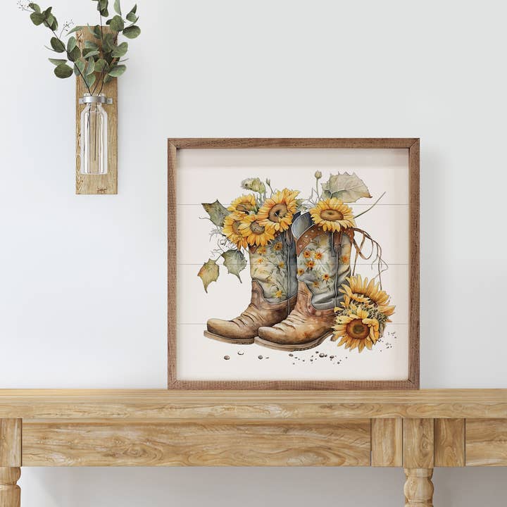 Kendrick Home - Wholesale Art Print - Boots With Sunflowers