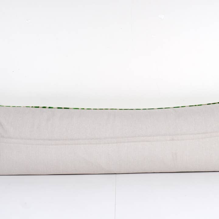 Vintage Pillows Store - Wholesale Throw/Decorative Pillow - Silk Ikat Velvet Cushion – Green and Cream Bedding Pillow