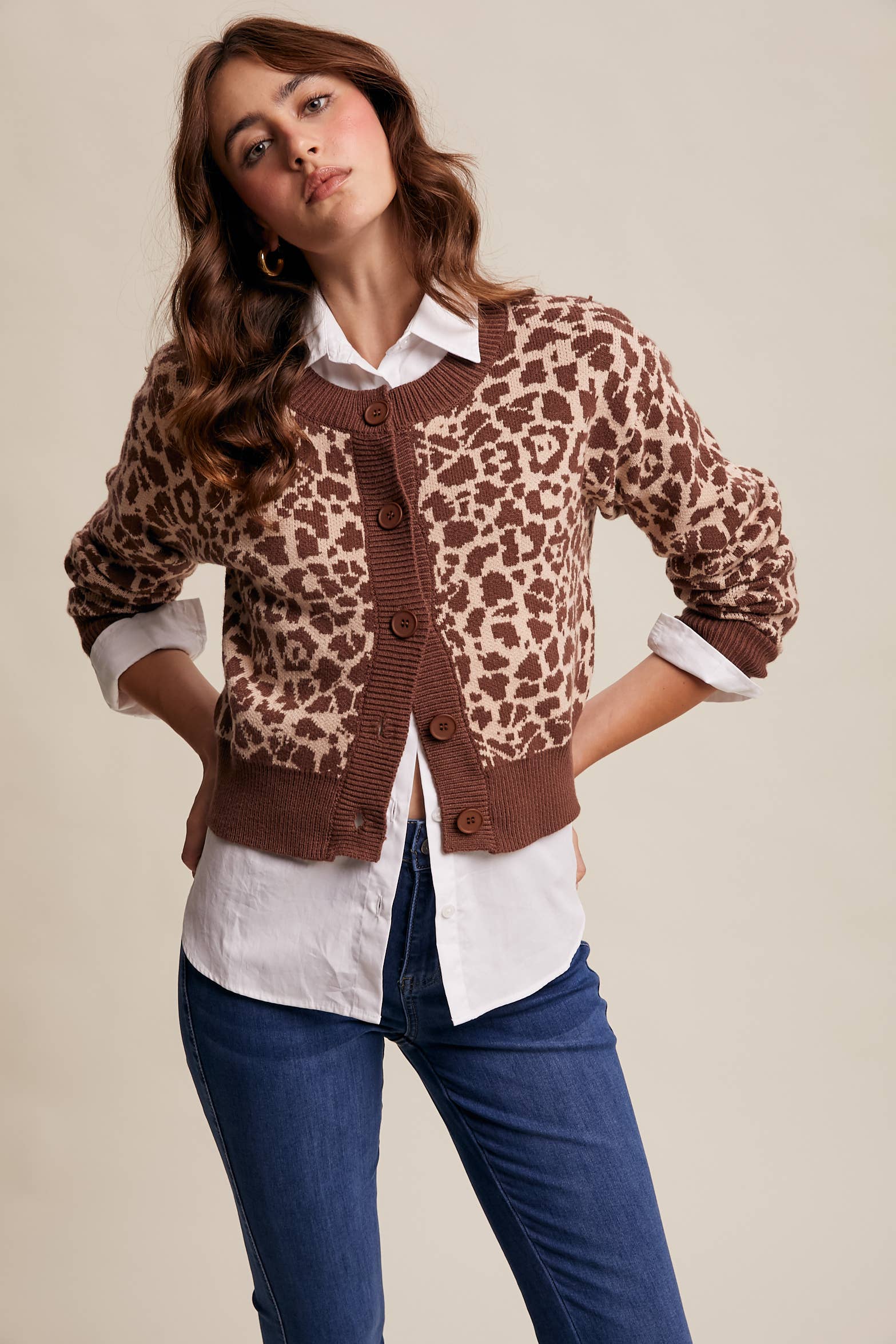 Listicle - Wholesale Cardigan - Women's - Leopard Knit Button-Up Cardigan LSW10019