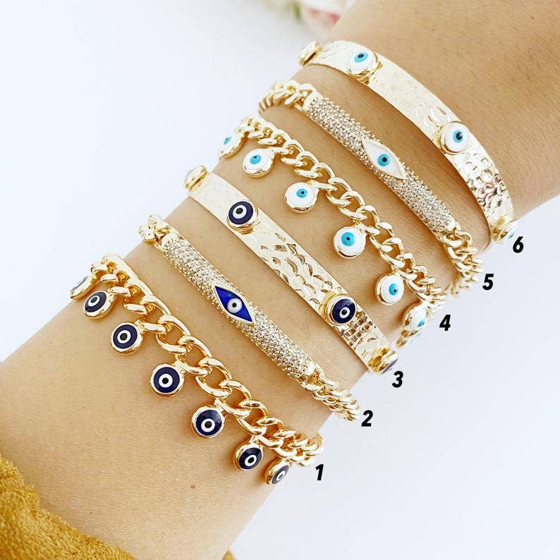 Evileyefavor - Wholesale Jewelry Set - Gold Evil Eye Bracelet, Cuff Bracelet, Chain Link Bracelet, Evil Eye Jewelry1