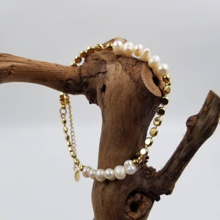 Handmade Copper Bead Freshwater Pearl Bracelet for wholesale by CHAKRA JEWELRY