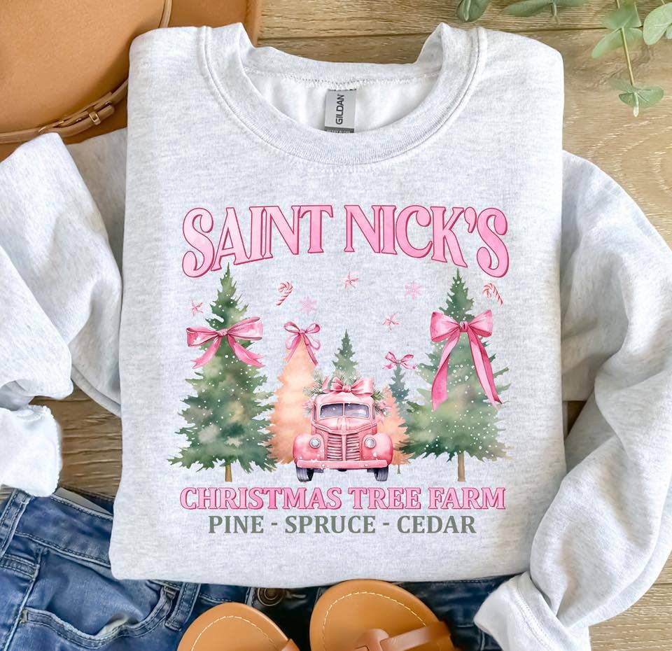 Lasting Impressions CT – wholesale Graphic sweatshirt – Women’s – Preppy Christmas Tree Farm Graphic Holiday Pullover Sweatshi0