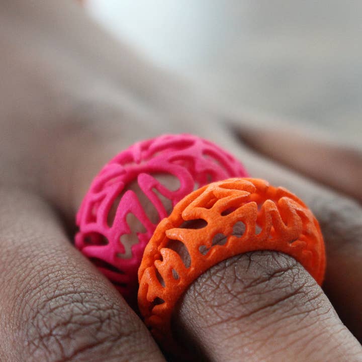 ORANGE.ring MATISSE.coral: 5 sizes available for wholesale by Ree Gallagher Jewelry