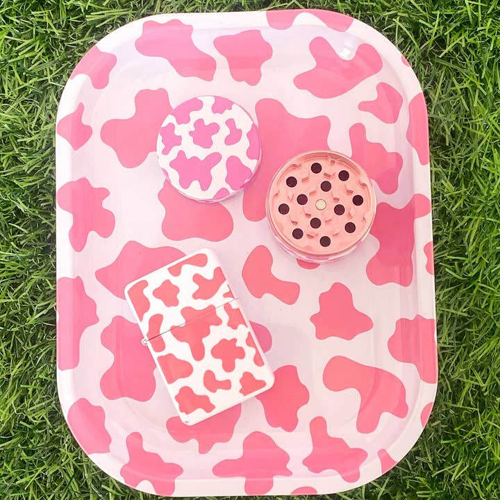 Canna Style - Wholesale Decorative Tray - MINI PINK COW ROLLING TRAY