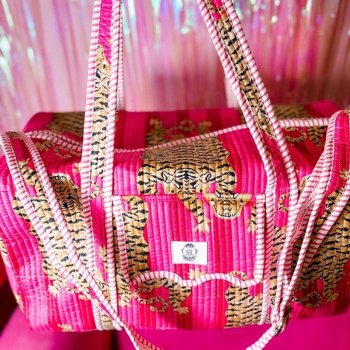 Heart of Grace - Wholesale Weekender Bag - Women's - Pink Eye of the Tiger Large Scalloped Quilted Duffle Bag