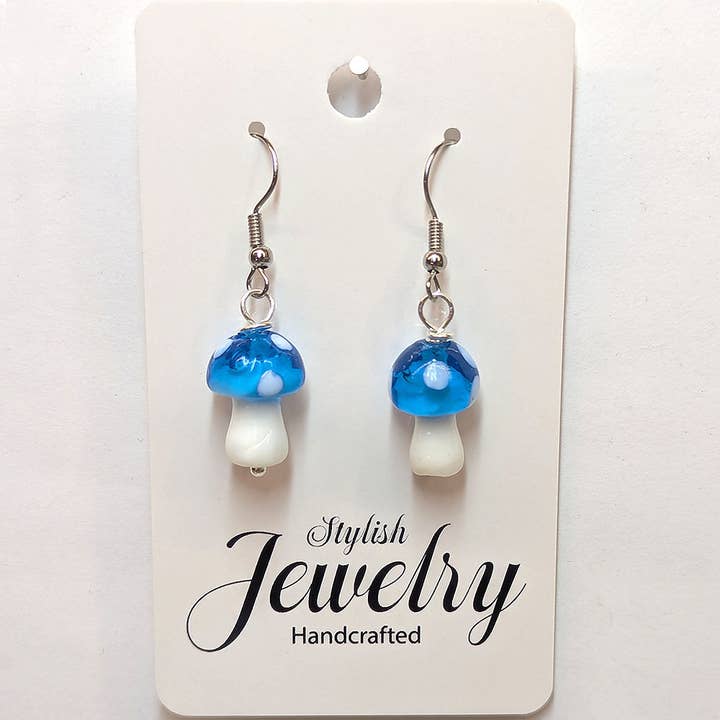 Stylish Jewelry Supply - Wholesale Dangle Earrings - Lampwork Glass Blue Mushroom Silver Earrings2