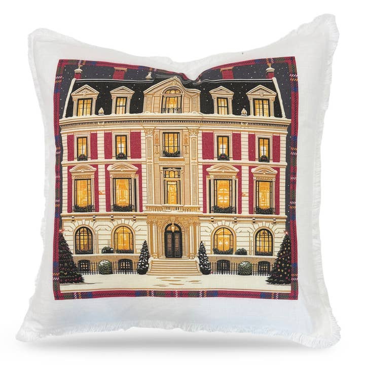 Kerstmis Op Fifth Avenue 22x22 Witte Kussen Met Franjes voor wholesale door Nicolette Mayer Collection