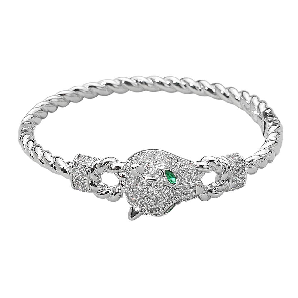 Sensibling Corp. - Wholesale Bangle Bracelet - CZ Stone Paved Leopard Panther Head Accent Hinged Bangle Bracelet4