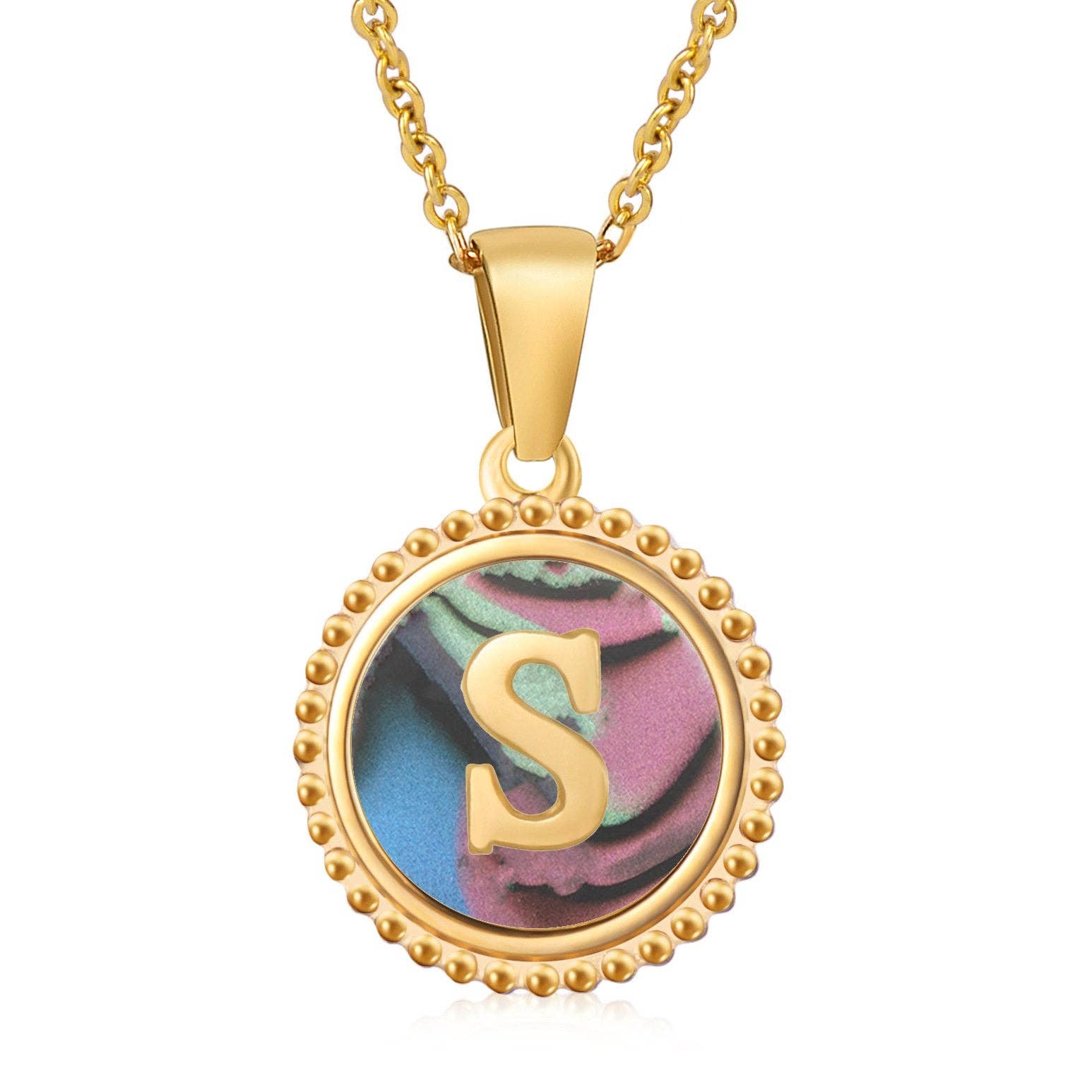 Mio Queena - Wholesale Pendant/Charm Necklace - Colored Shell Initial Gold-plated Stainless Steel Necklace18