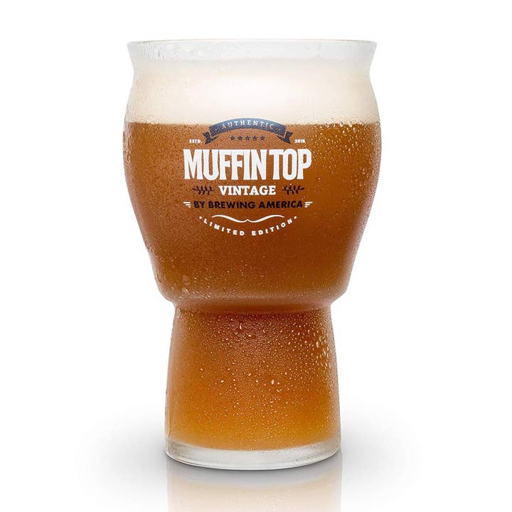 Muffin Top Nucleated Beer Glasses - Pint Glass - Cider, Soda, Tea (Muffin Top Logo Single Glass) for wholesale by Brewing America