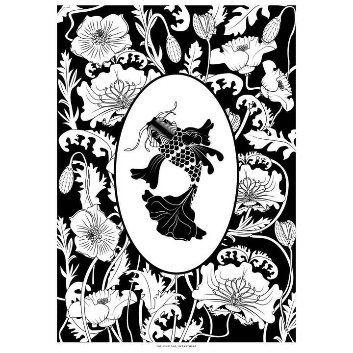 Elemental Koi Print: Negro/Blanco para venta al por mayor de The Curious Department