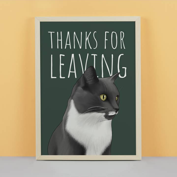 Thanks for Leaving Cat Art Print for wholesale by Hayley Jade Design Studio