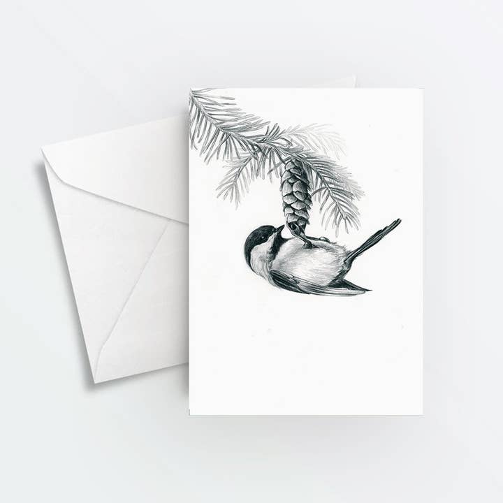 Chickadee Card for wholesale by Amanda Surveski Wildlife Art