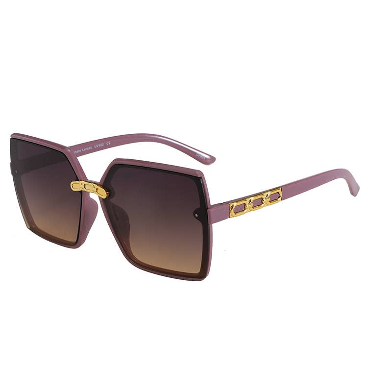 Prime Opticals – wholesale Sunglasses – Women's – F3222, Oversized Square Frame With Gold Decor Arm Sunglasses6