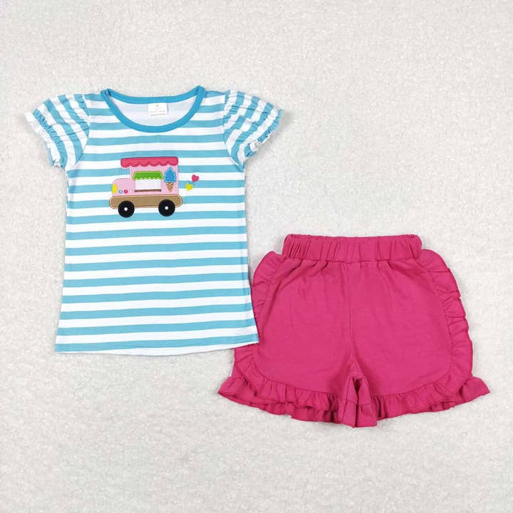 Baby Girls Popstick Car Shirt Top Ruffle Shorts Clothes Sets for wholesale by Aier Wholesale