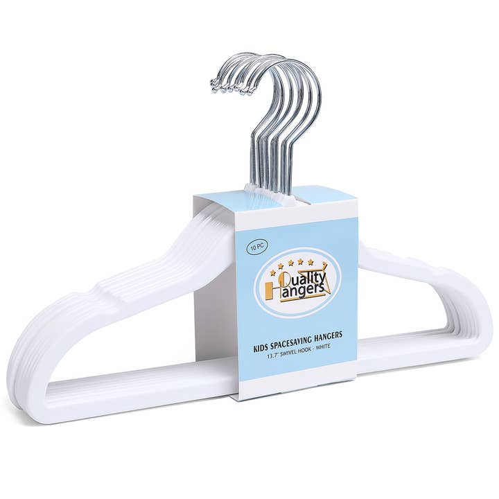P415 – 13.7" Kids Slim White ABS Plastic Hangers – 10 Pack for wholesale by Quality Hangers