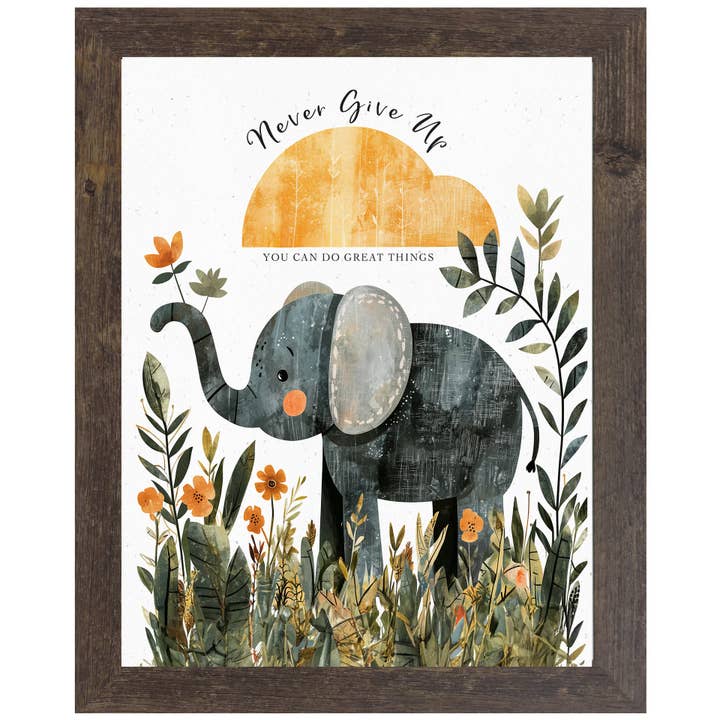 Summer Snow Art - Wholesale Sign - Never Give Up Elephant Framed Art Sign Decor