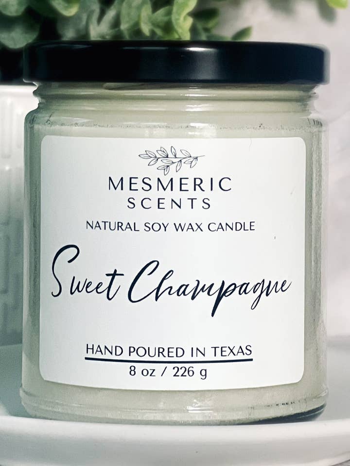 Sweet Champagne - 8 oz Glass Soy Candle for wholesale by Mesmeric Scents