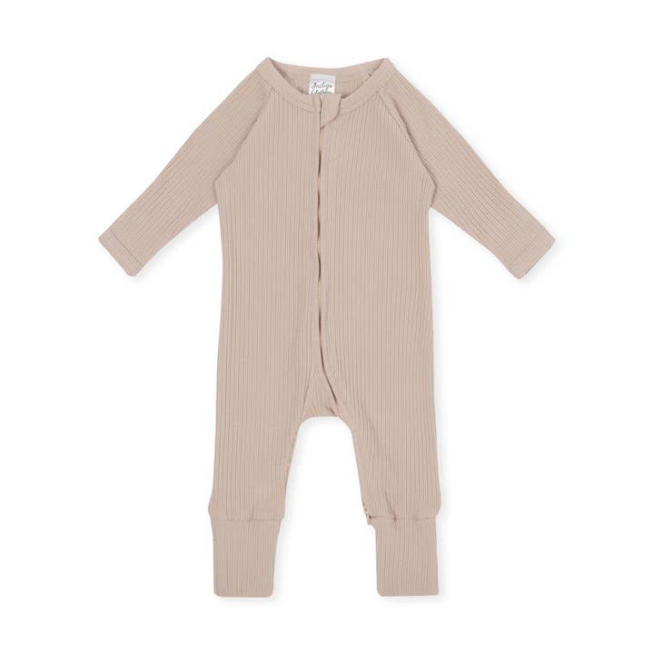 Payton LS Zipsuit - Ribbed Beige for wholesale by Indigo & Lellow