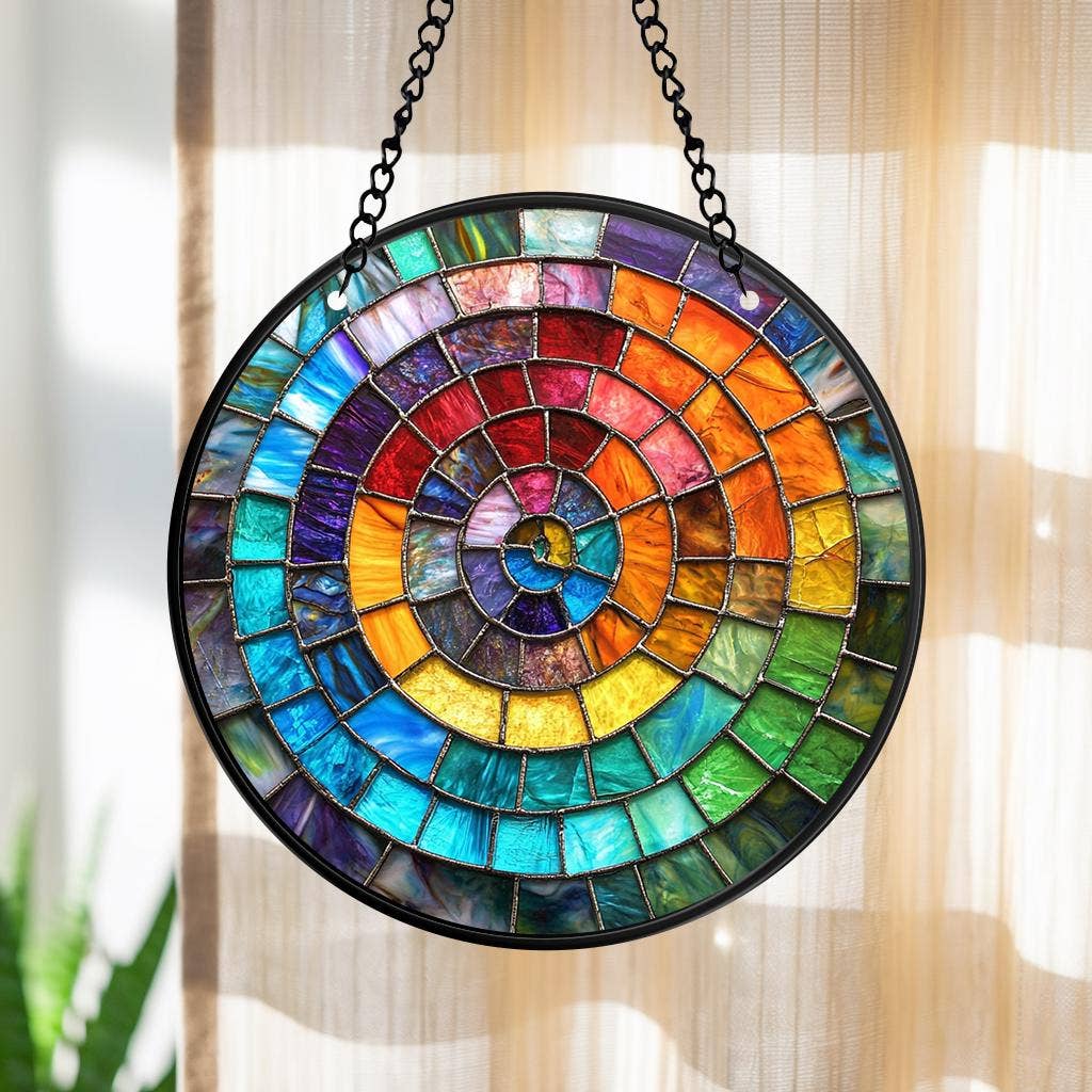 NVC Ecommerce LLC – wholesale Solfångare – Mandala Regnbågssnurra Färgat Glas Solfångare, Heminredning0